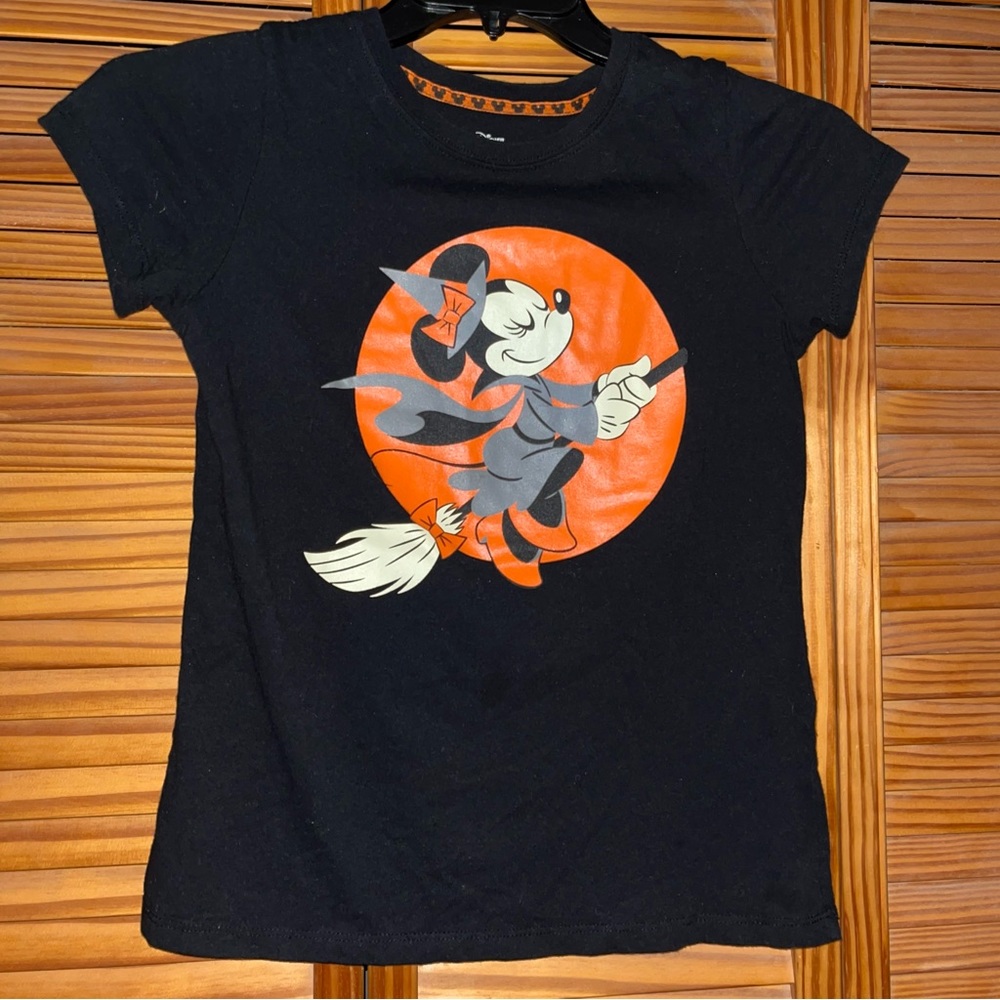 Disney Minnie Mouse Witch Halloween Black Short Sleeve Tee Shirt Girls 14-16